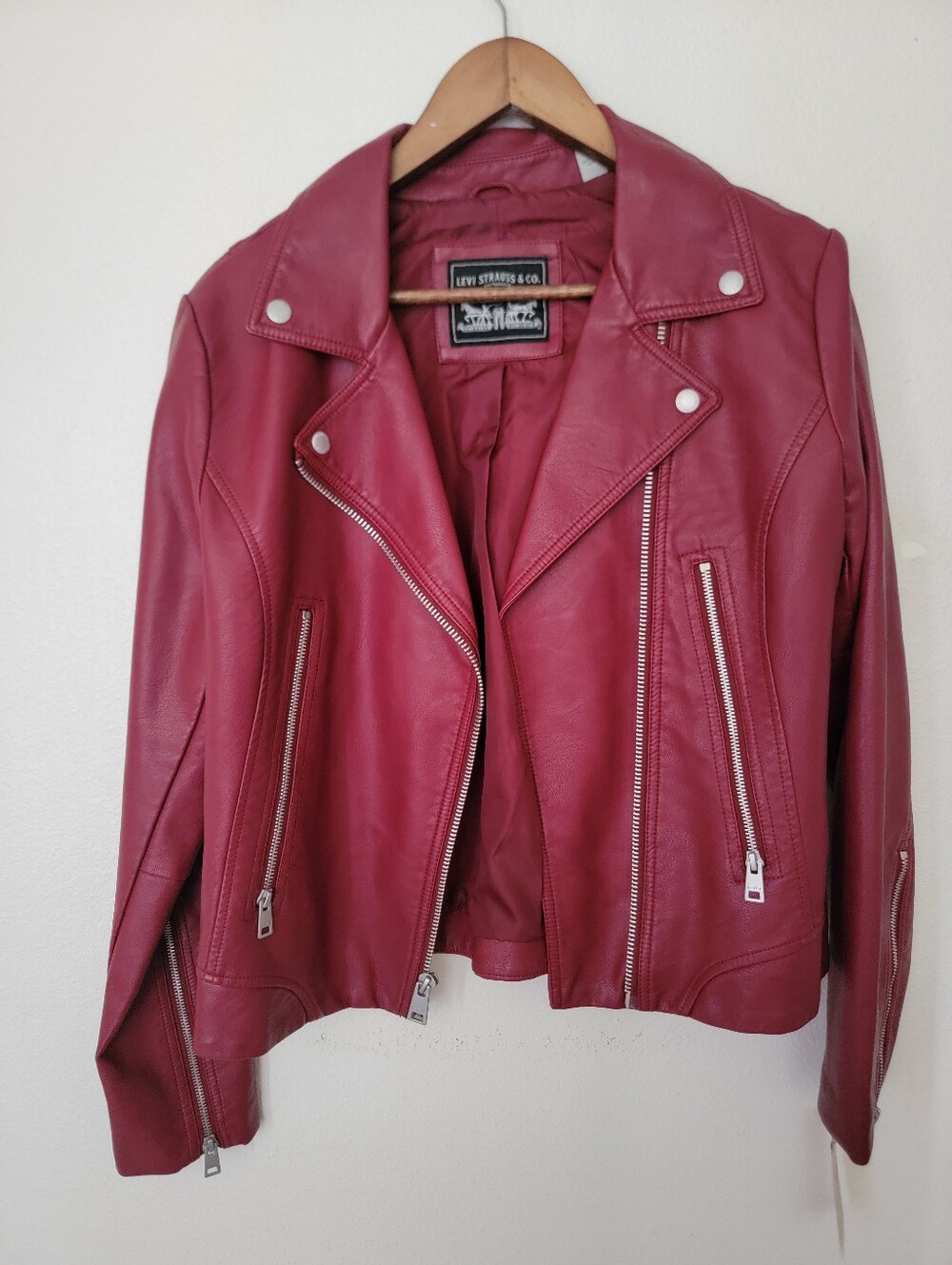 New Levi’s Red Burgundy Faux Leather Motorcycle Biker Jacket